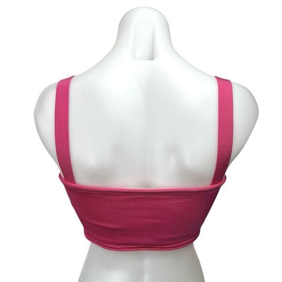 Nati Vozza Women's Pink Rib Knit Sleeveless Square Neck Pullover Crop Tank Top M - Picture 2 of 4